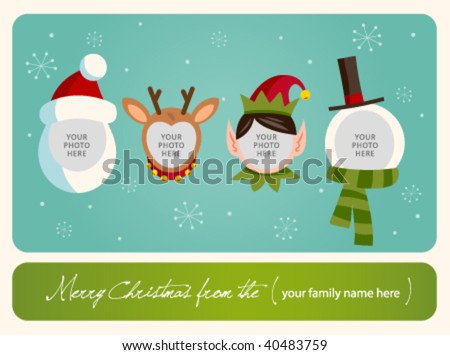 Family spirit Christmas card. Place your photos on christmas characters.