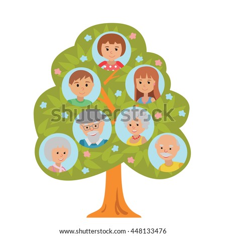 Cartoon Generation Family Tree Illustaration Isolated Stock Vector