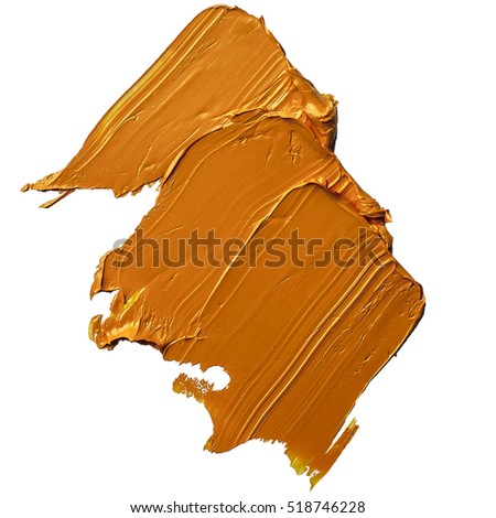 orange oil paint BRUSH STROKES isolated on white background