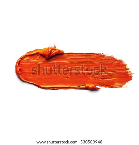 orange oil paint BRUSH STROKES isolated on white background