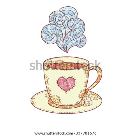 Doodle Coffee Cup With Aroma Isolated On White Vector Cute Illustration Doodle Coffee Cup With Aroma Isolated On White Vector Cute Illustration