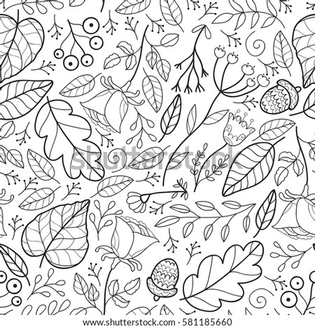Cute Vector Leaves And Flowers Forest Seamless Pattern Abstract Black White Print With Cute Vector Leaves And Flowers Forest Seamless Pattern Abstract Black White Print With