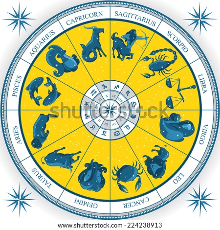 stock vector zodiac wheel astrology natal chart cartoon vector illustration 224238913