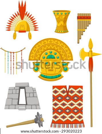 Incas elements set vector cartoon illustrations