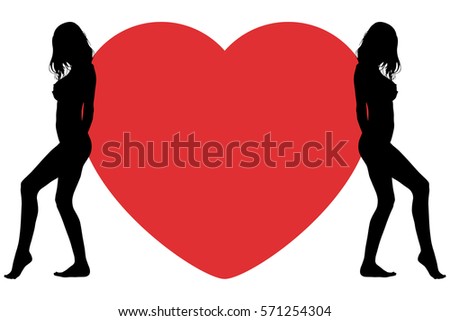 Happy Valentine's Day. Big heart with silhouettes of women.