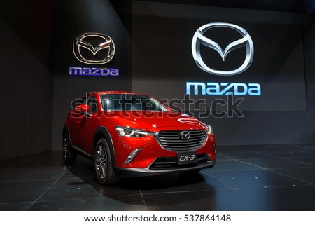 BANGKOK - November 30, 2016 : Mazda car on display at Thailand International Motor Expo 2016, exhibition of vehicles for sale on November 30, 2016 in Bangkok, Thailand.