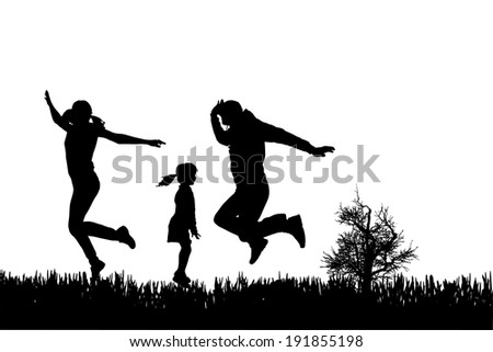 Vector silhouette of family on a white background.