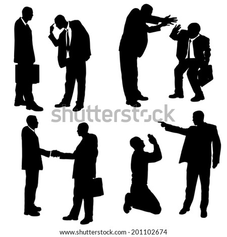 Vector silhouettes of business people on a white background. - stock vector