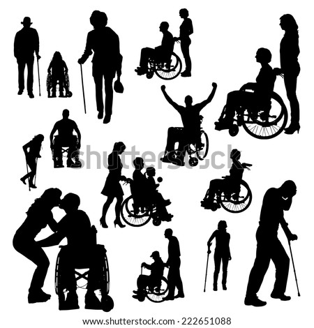 Vector silhouette of people with disabilities a white background ...