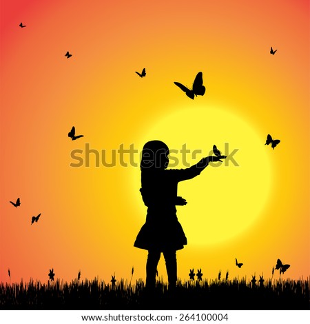 Vector Silhouette Girl Surrounded By Butterflies Stock Vector 247597702 ...