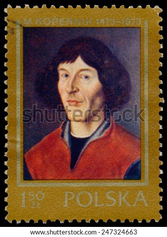 POLAND - CIRCA 1973: a stamp printed in the Poland shows Nicolaus Copernicus, from the series 500th Anniversary of the Birth of Mikolaj Kopernik, circa 1970 