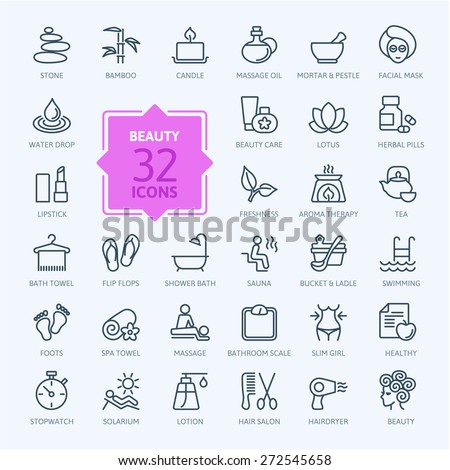 Thin lines web icon set - Spa & Beauty