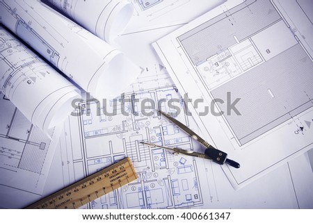 Architecture Drawing Instruments blueprints rolls banque d'image libre de droit, photos, vecteurs Architecture Drawing Instruments blueprints rolls banque d'image libre de droit, photos, vecteurs