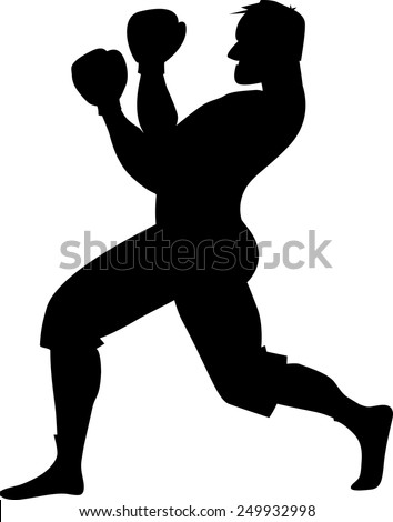 Black vector silhouette of a boxer in fighting stance, isolated on ...