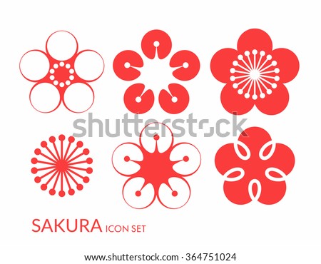 Cherry blossom. Sakura. Icon set. Spring