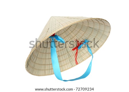 Typical Vietnamese conical straw hat isolated on white background with clipping path