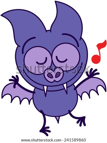 Purple bat in minimalistic style with sharp fangs, bulging eyes and ...