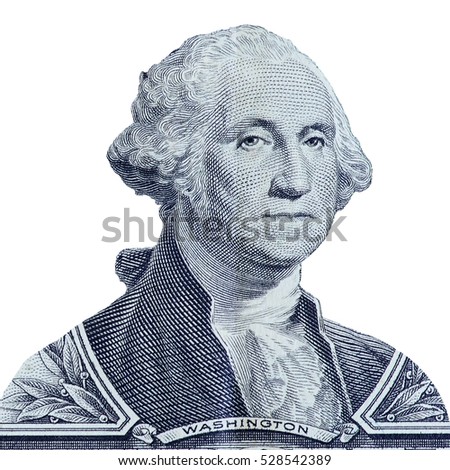 US president George Washington portrait on the one dollar bill macro isolated, united states money closeup. This has clipping path.  