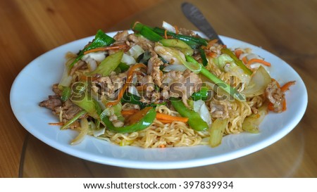 Classic vietnamese food - noodles with meat and vegetables.