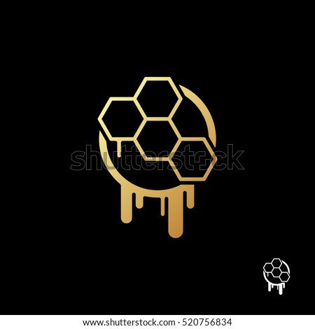 Honeycomb logo template. Gold honeycomb on a black background. Modern and creative symbol for company identity, advertising, poster, banner, web and flyer.