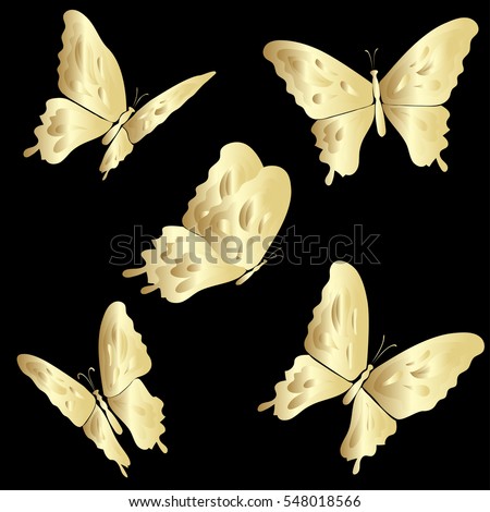 Gold Lace Butterfly On Black Background Stock Vector 548018566  Shutterstock