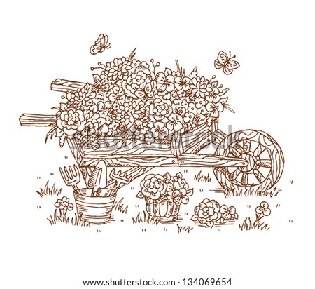 Vintage Garden Wheelbarrow Stock Vector 139134719 - Shutterstock