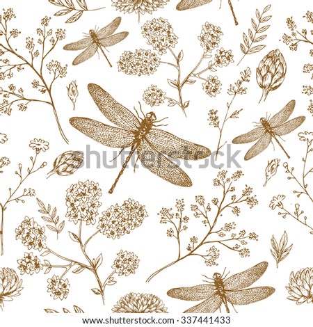 Dragonfly seamless pattern. Dragonfly background. Vector illustration