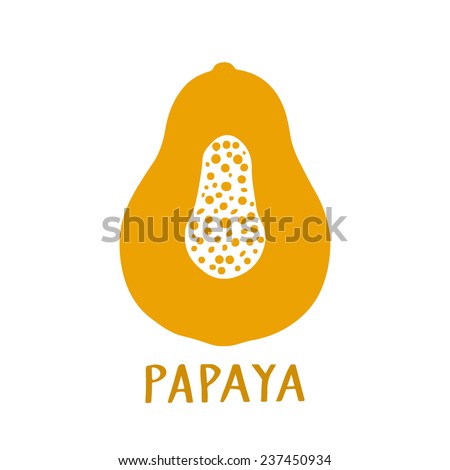 Papaya fruit closeup color hand drawn icon isolated on a white background, art logo design