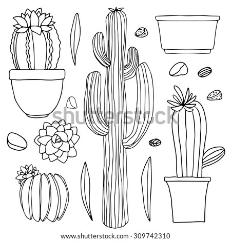 Cacti Hand Drawn Black Silhouettes Set Stock Vector 310551074 ...