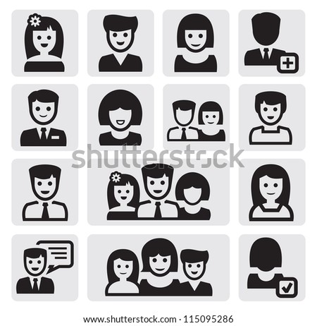 Vector Black People Icons Set On Stock Vector 115095286 - Shutterstock