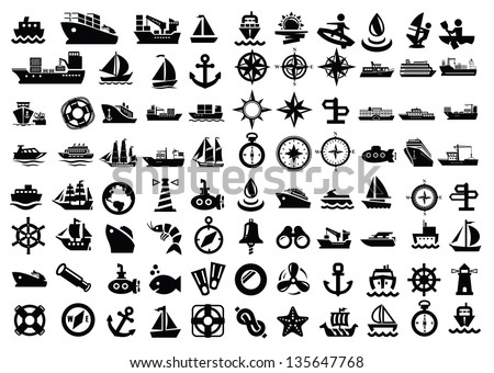 vector balack boat and ship icons set