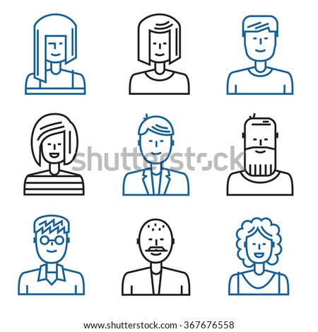 People Icons Flat Design Thin Line Stock Vector 309108818 - Shutterstock