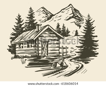 Hand Drawn Vector Illustration Mountain Landscape Stock Vector