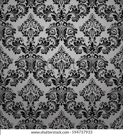Damask seamless floral pattern. Royal wallpaper. Flowers on a black background. Luxurious vector ornament. Stylish graphic pattern