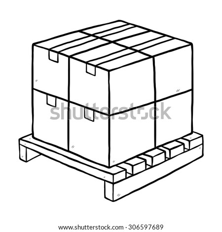 Packaging Box And Wooden Pallet Cartoon Vector Illustration Black White Hand Packaging Box And Wooden Pallet Cartoon Vector Illustration Black White Hand