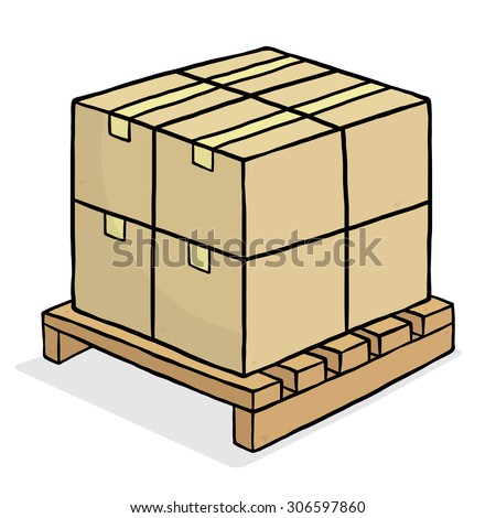 Brown Paper Box And Wooden Pallet Cartoon Vector Illustration Hand Drawn Style Brown Paper Box And Wooden Pallet Cartoon Vector Illustration Hand Drawn Style