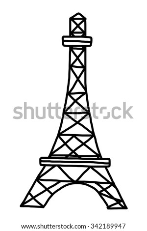 eifel tower cartoon vector and illustration black and white hand drawn sketch