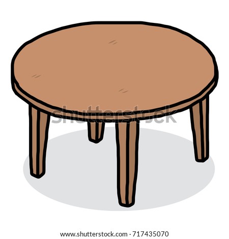 stock vector round wooden table cartoon vector and illustration hand drawn style isolated on white 717435070