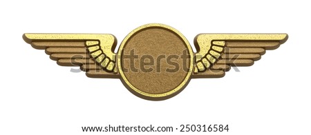 Gold Plastic Pilot Wings With Copy Space Isolated on White Background.