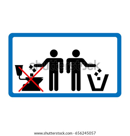 stock vector do not throw litter in toilet sign in blue rectangle 656245057