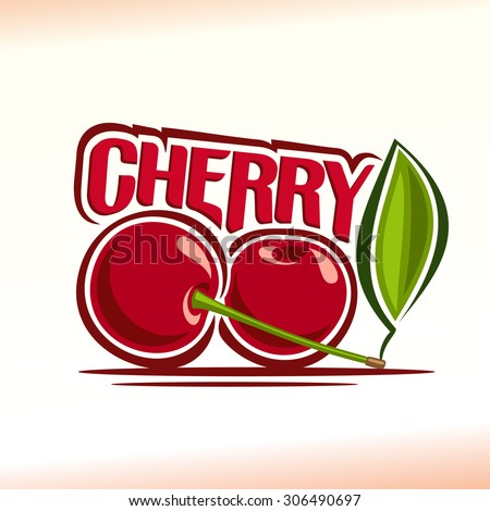 Vector illustration on the theme of the logo for cherry still life composition, consisting of ripe cherry with green leaf. two red berries