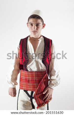 young boy in traditional albanian clothing - stock photo