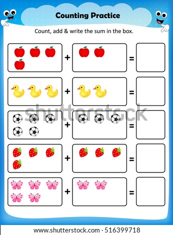 Kids Worksheet Counting Exercises Count Match Stock Illustration