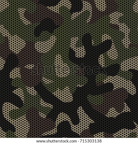 Camouflage netting. Seamless vector pattern. Forest coloring. Texture hiding the shape and outline of the object. Abstract military background for army design. Spotted camouflage.