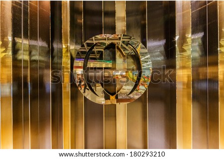 BANGKOK- FEB 10 : Gucci logo at Suvanaphumi Airport, Bangkok on Feb 10, 2014. Suvarnabhumi airport is world's 4th largest single-building airport terminal.