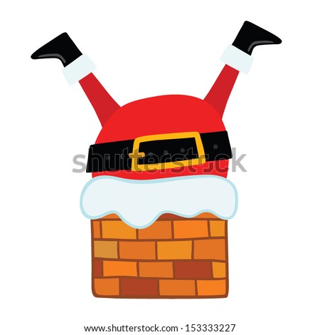 Santa Claus stuck in the Chimney. Christmas background