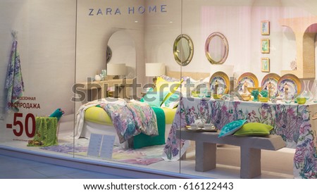 Moscow, Russia - April 02, 2017: Shop window of a Zara home store.