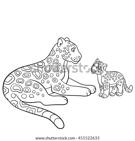 Coloring Pages Mother Jaguar Her Little Stock Vector 451522633 ...