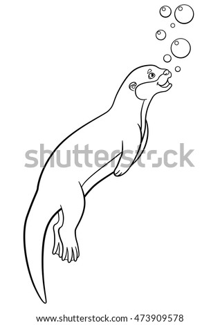 Cartoon Animals Little Cute Otter Swims Stock Vector 475026973