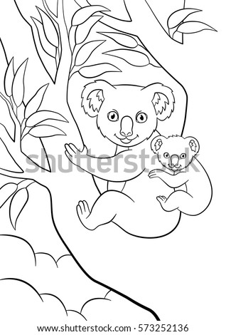 Coloring Pages Mother Koala Her Little Stock Vector 573252136